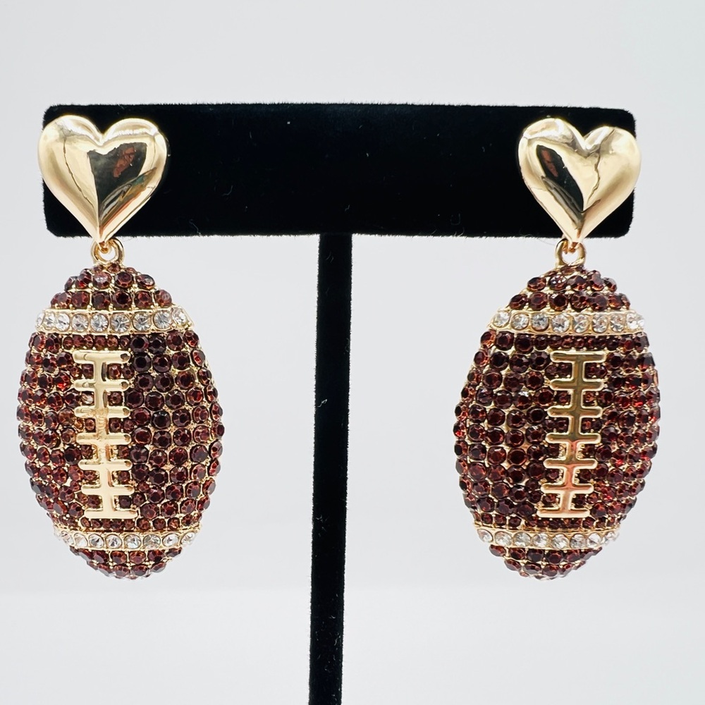 Rhinestone Football Earrings Heart New